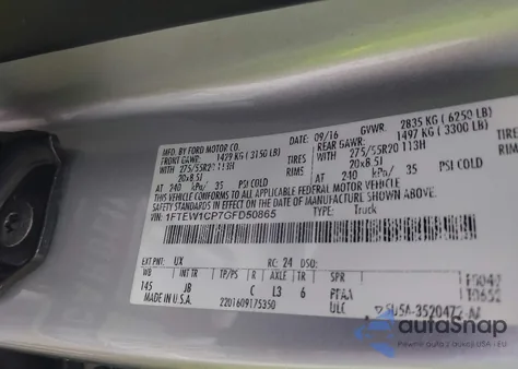 2016 Ford F-150 Xlt from USA, damaged, VIN 1FTEW1CP7GFD50865